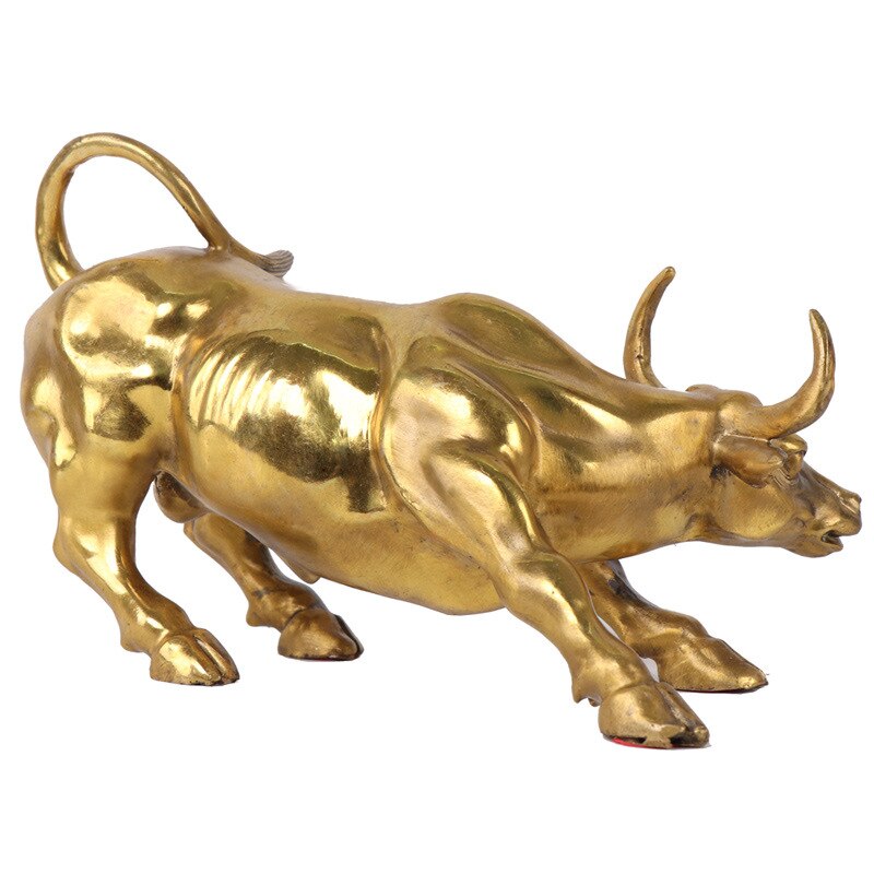 100% Brass Bull Wall Street Cattle Sculpture Copper Cow Statue Mascot Exquisite Crafts Ornament Office Decoration Business