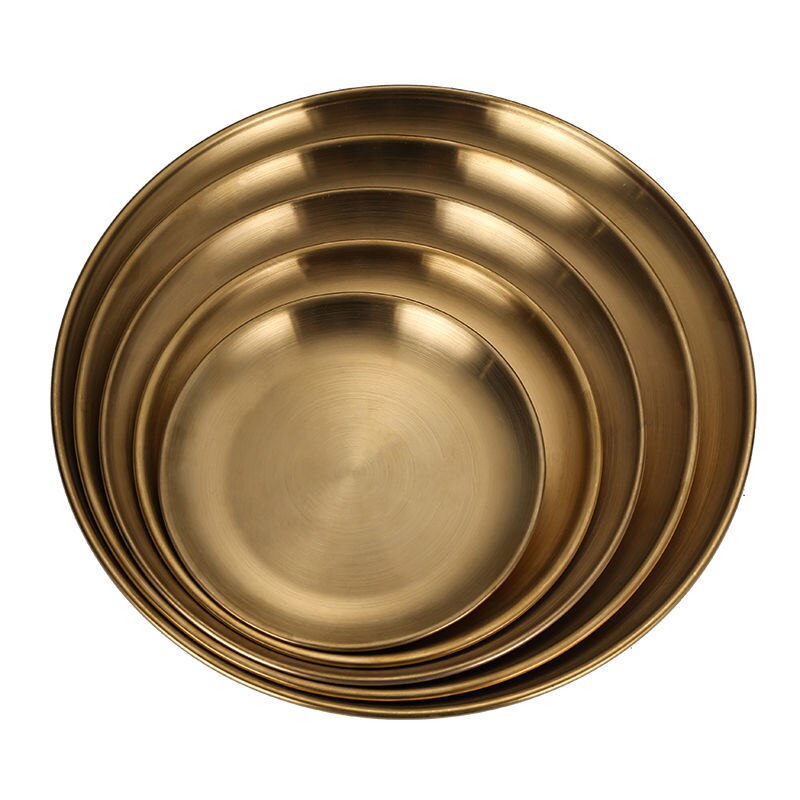 Metal Dinner Plates- Stainless Steel Color Heavy Duty Kitchenware Round Metal 14cm 26cm Gold Silver Plates | Dishwasher Safe