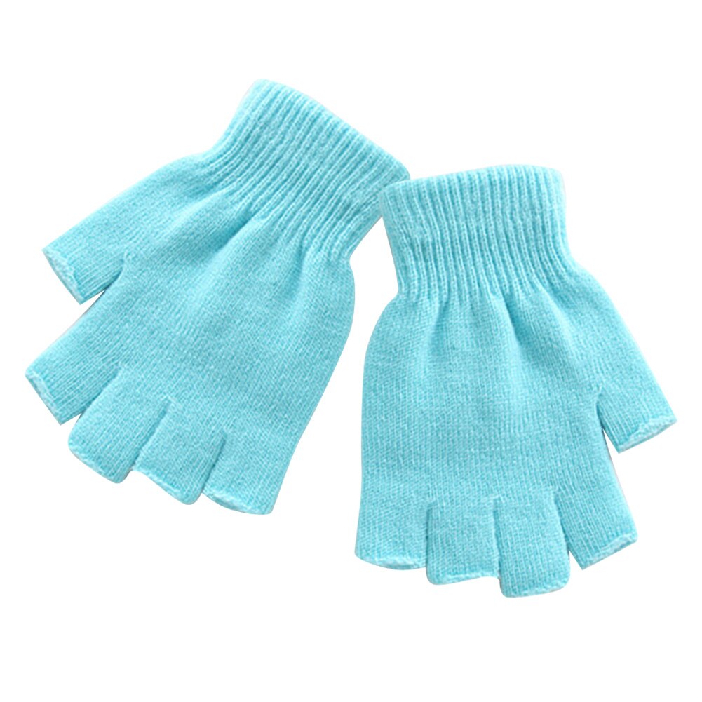 Guantes de algodón de medio dedo para hombre y mujer, manoplas cálidas de entrenamiento, de lana, color negro, a la , para invierno, 1 par: Azul