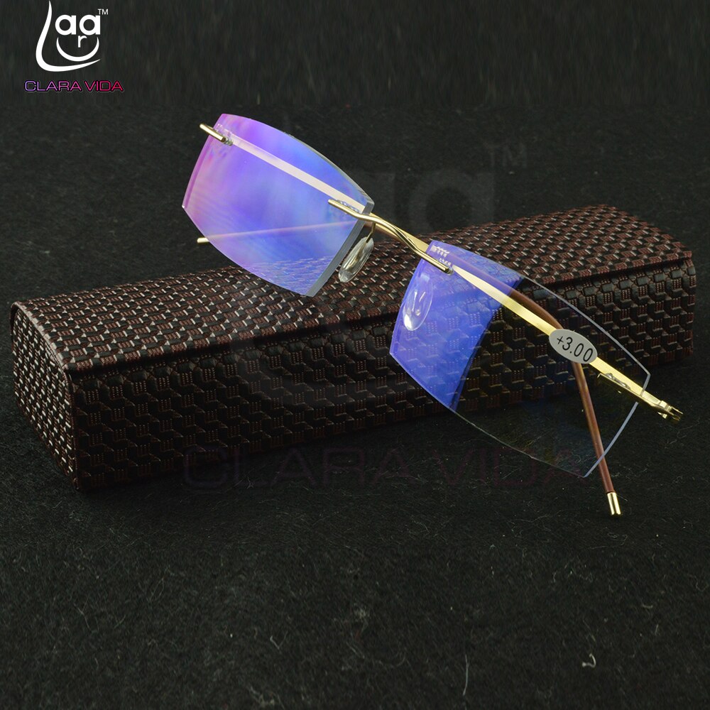 Titanium montuur ultralicht geheugen gouden montuur coating lenzen heren dames randloze leesbril 0.75 1 1.5 1.75 2 2.25 to 4