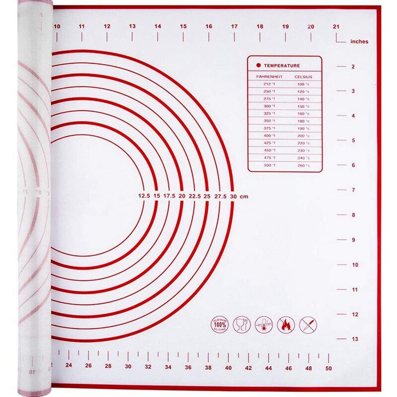Silicone Pastry Mat 100% Non-Slip, with Measuring Counter Mat, Dough Rolling Mat, Pie Crust Mat