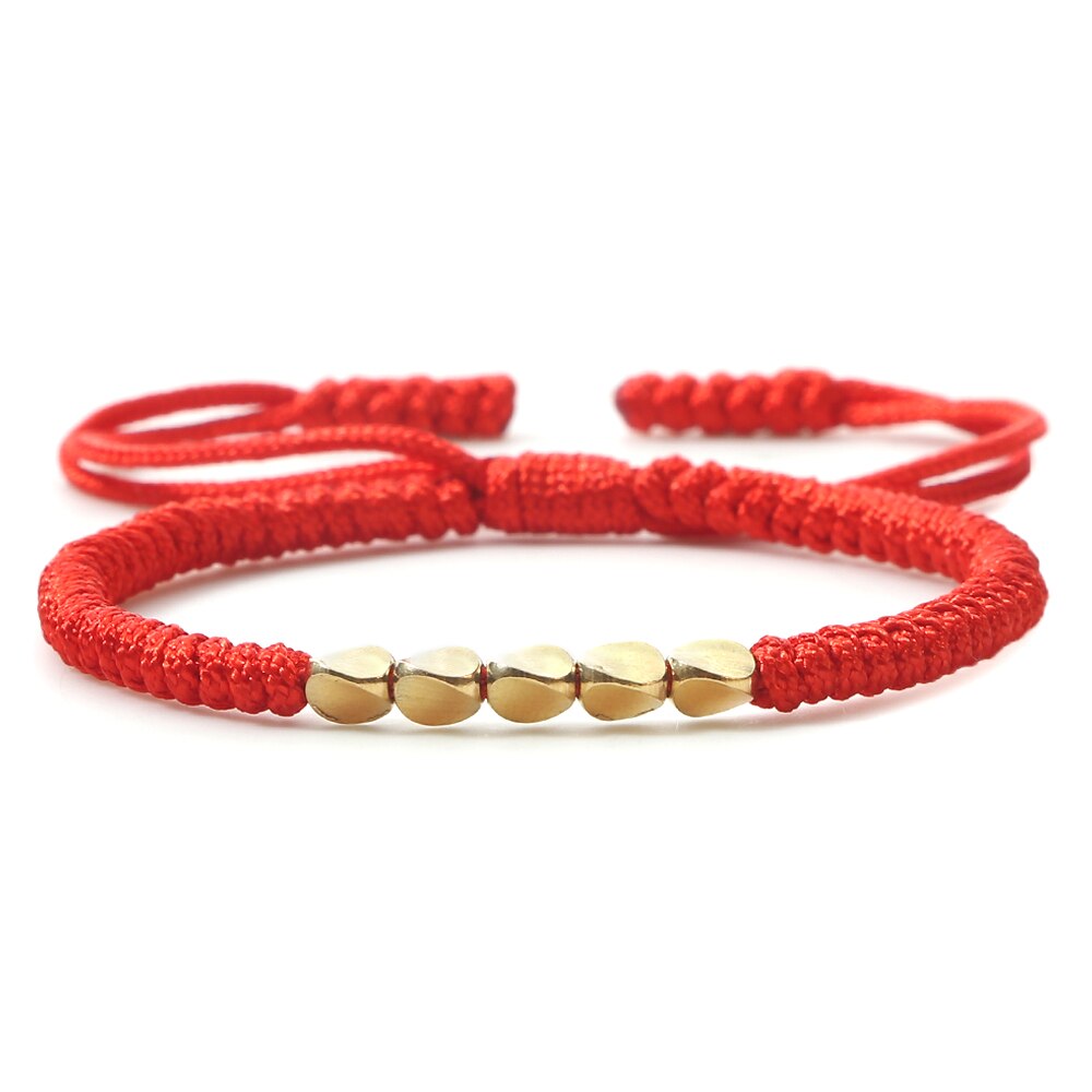 Pulsera de cuentas de cobre budista tibetana hecha a mano, nudos con dijes, cuerda de Buda, brazaletes de hilo trenzado de la suerte ajustables para mujeres y hombres: Estampado en caliente