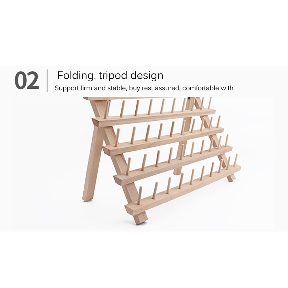 Soporte de bobina de madera de 60 ejes, almacenamiento de carrete de bordado de costura, organizador de hilo de madera espacioso para manualidades DIY