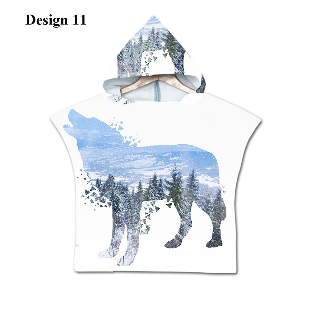 Nyhet cool varg måne enhörning baby barn barn huva handduk pool bad strand poncho handduk cape: Design 11