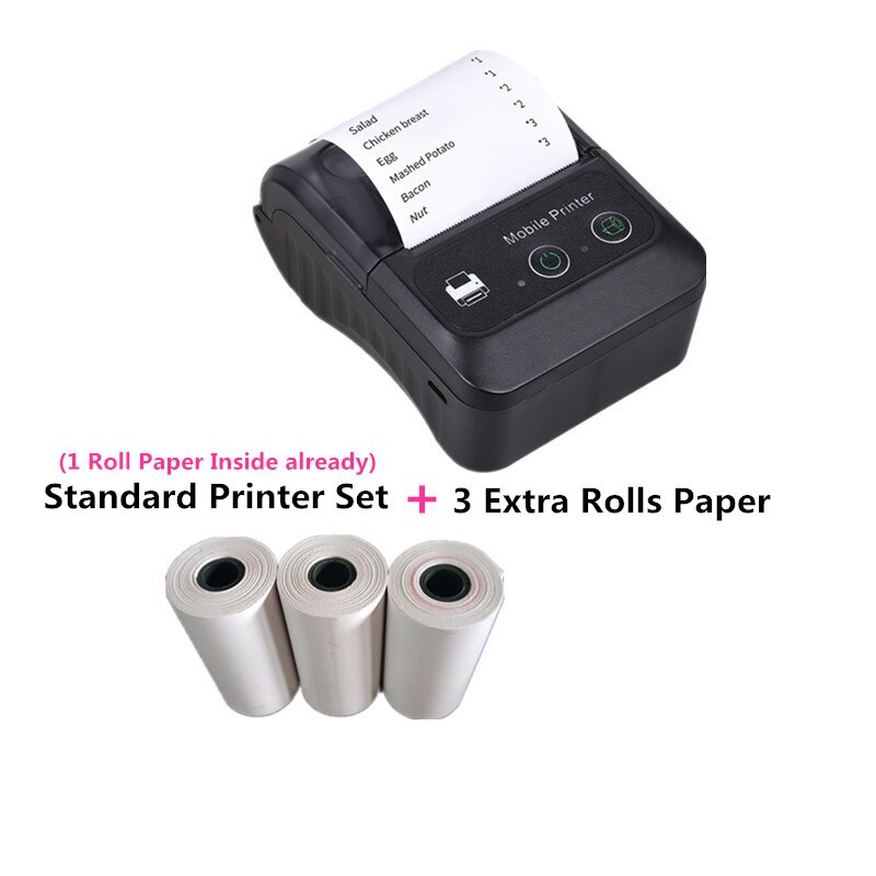 Mini Draagbare Bluetooth Thermische Printer 58Mm Voor Android &amp; Ios Handheld Draadloze Thermische Printers Ontvangst Label Imprimante Papel: Add 3 Rolls / uk plug