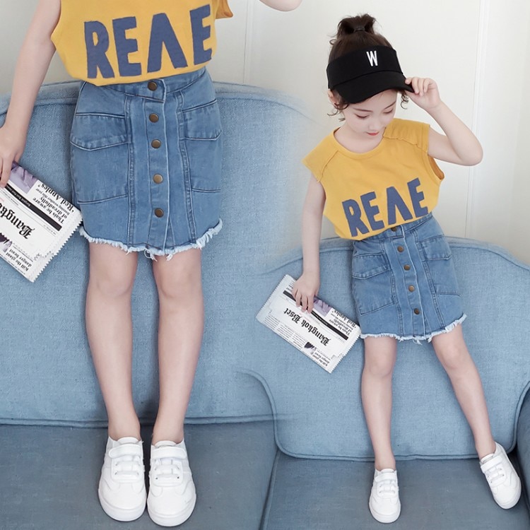 Casual Jean Skirts Summer Girls Children Denim Pencil Skirts For Girls Skinny Skirts Buttons Mini Skirts Girls Clothing