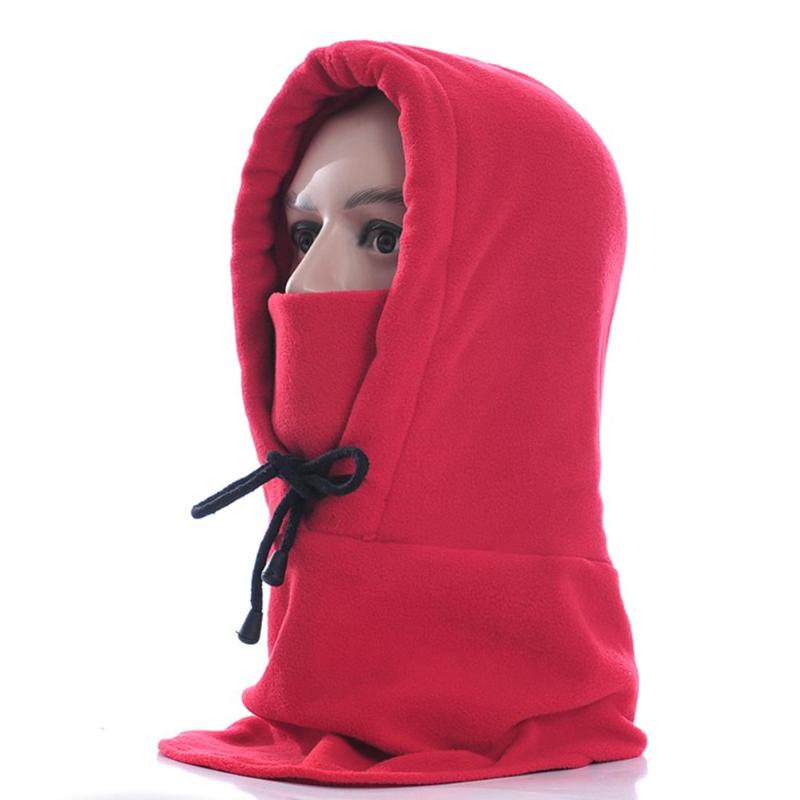 Thermal Fleece Balaclava Hat Hooded Neck Warmer Winter Sports Snowboard Face Mask For Men Bike Helmet Masked Cap: Red