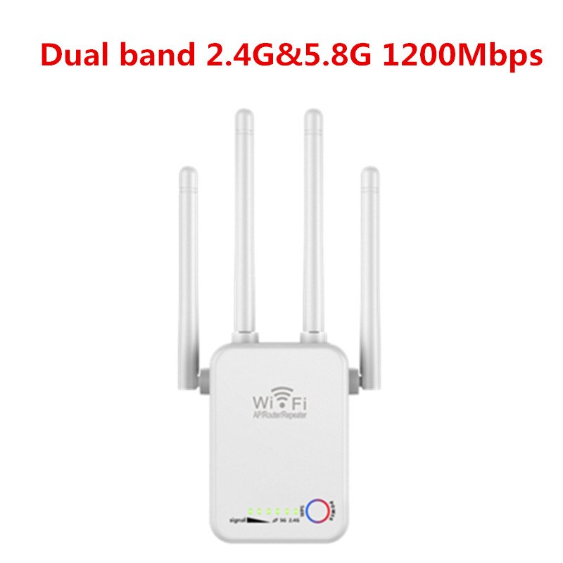 Kuwfi wifi repetidor banda dupla 2.4/5g 1200mbps poderoso wifi roteador wi-fi extensor 4 * 2dbi antena de longo alcance wlan wi-fi amplificador: EU Plug / White-1200Mbps