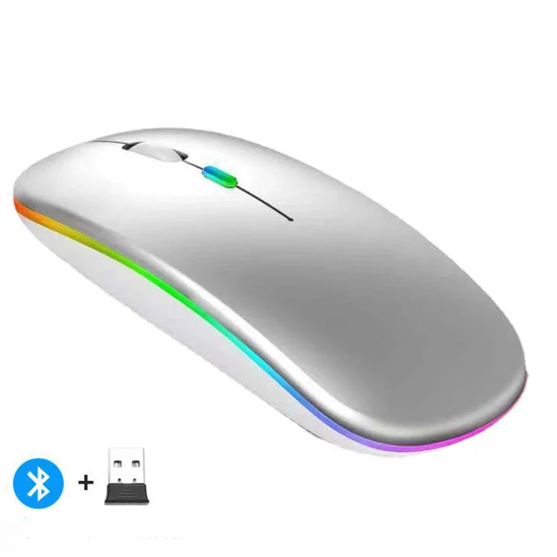 Oplaadbare draadloze muis -compatibele 2,4 GHz dual-modi computermuizen met nano-ontvanger voor pc-laptop Macbook: YELLOW