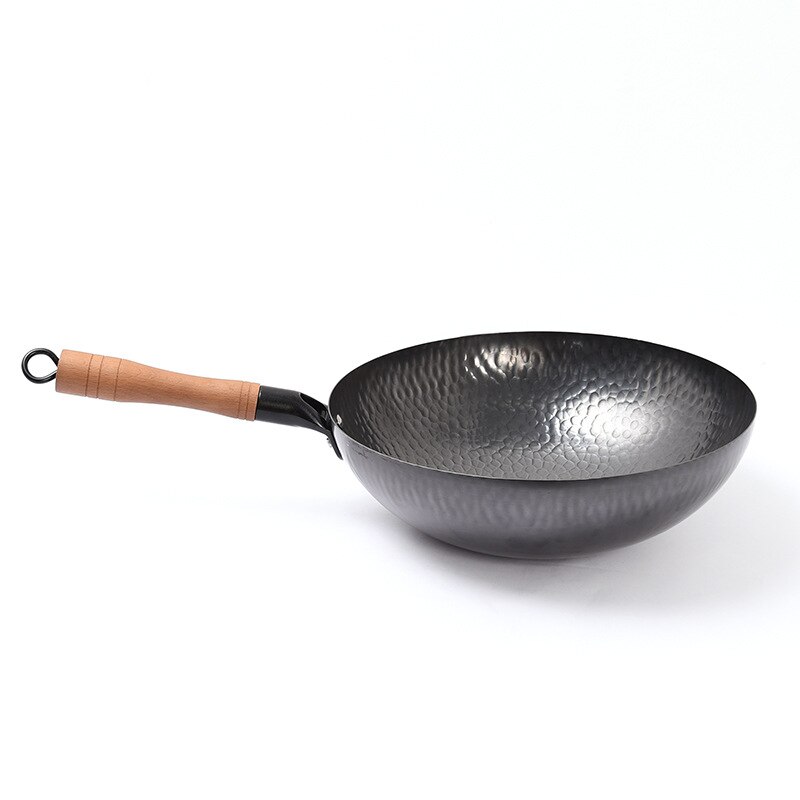 30/32/34cm Forged Hammer Iron Wok Stone Uncoated Physical Non-stick Pan Cast Iron Round Dumpling Pan Kitchen Pots Cooking Pans: Flat bottom / 30cm
