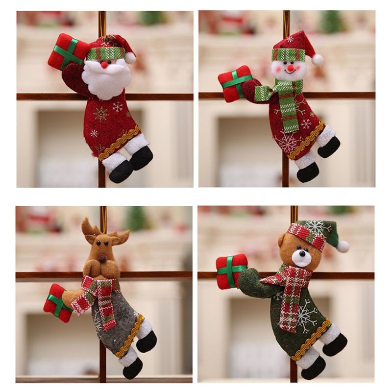 4pc kerstversieringen voor in de vorm van een kerstman, een hangende doos en een poppenhuisdecoratie