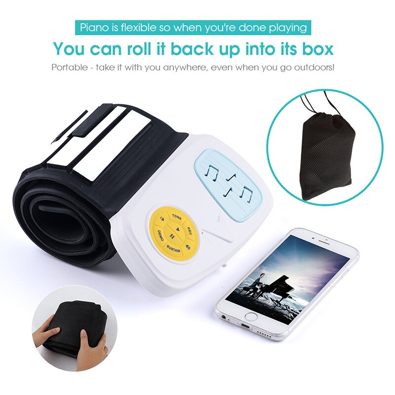 Portable Electronic Piano 49 Keys Rainbow Electronic eyboard Flexible Silicone Roll Up Piano Folding Electronic Keyboard