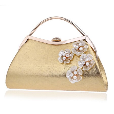 SEKUSA Wedding Party Handtas Shell Bloem Accessoire Vrouwen Avondtassen Zilver/Goud Diamanten Handvat Keten Schoudertas Messenger Bags: YM1166gold