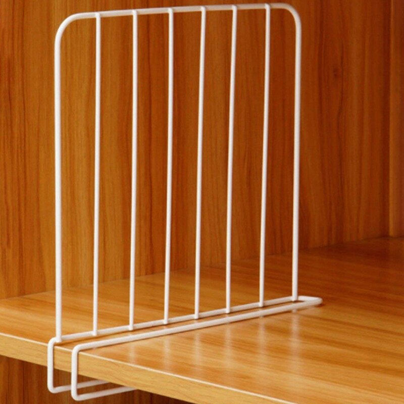 Vertical Closet Wood Shelf Divider - and Improved Organizer with Easy Clamping - Powder Coated Steel Wire Wardrobe Separator