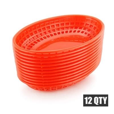 Cestas de plástico de 9,25 "para comida rápida plato ovalado para desayuno, platos de cena, patatas fritas, pastel, bandeja de barra para pan, restaurante, 12 Uds.: Red Tray