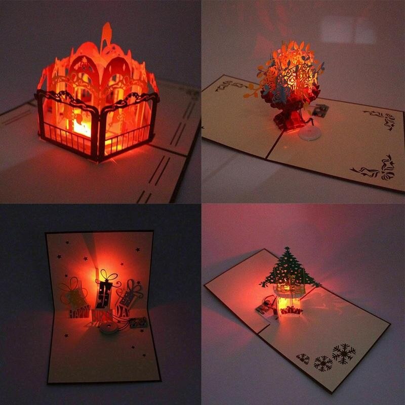 3D Light Greeting Festival Card Up Postcard Handmade Christmas Paper Card Birthday Music Paper Craft P0L3
