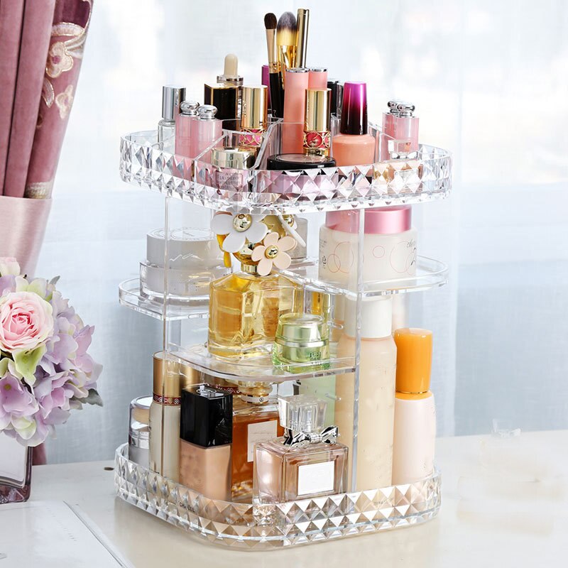 Boîte de rangement pour cosmétiques en acrylique transparente, multifonction avec Rotation à 360 degrés, maquillage détachable, à la , support organisateur