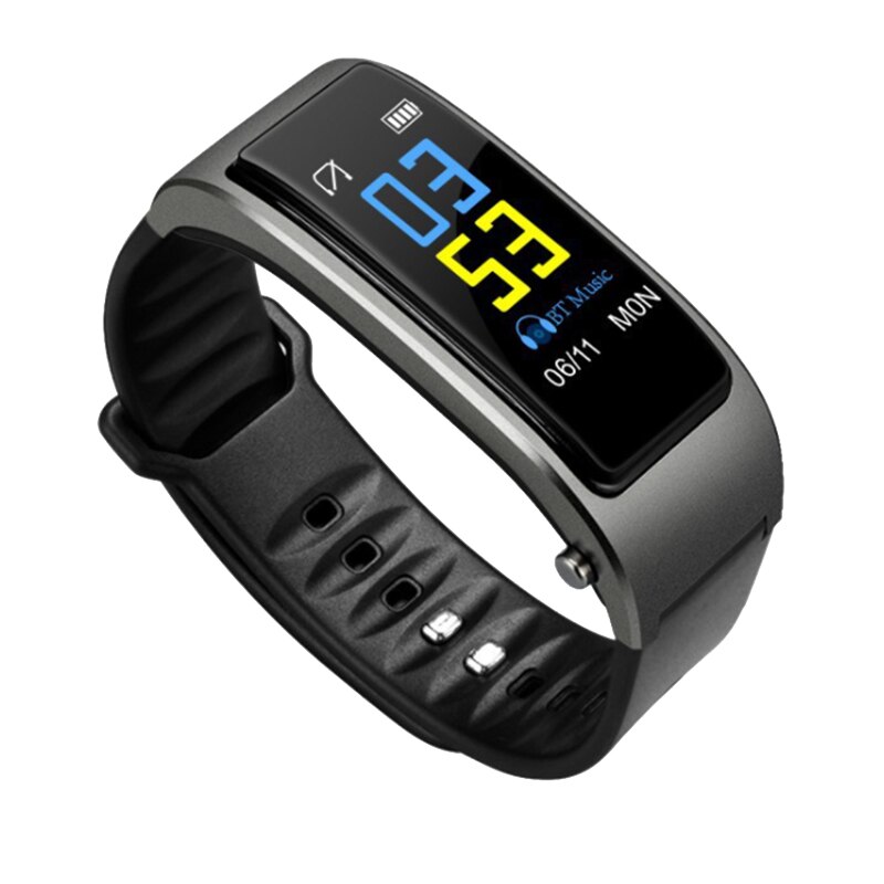 -Bluetooth Earphone Smart Watch Health Tracker Pedometer Fitness Bracelet Smart Wristband Bluetooth Headset: gray