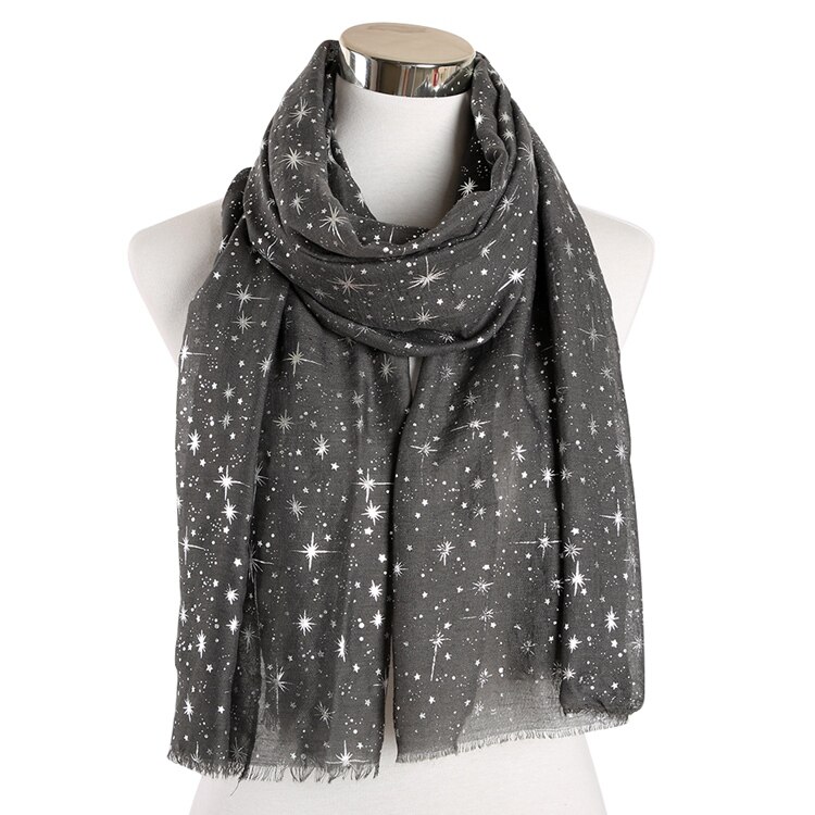 FOXMOTHER Autumn Shawl Rose Gold Foil Star Print Scarf Galaxy Scarves Birthday Bridesmaids Scarf: Dark Grey Sliver