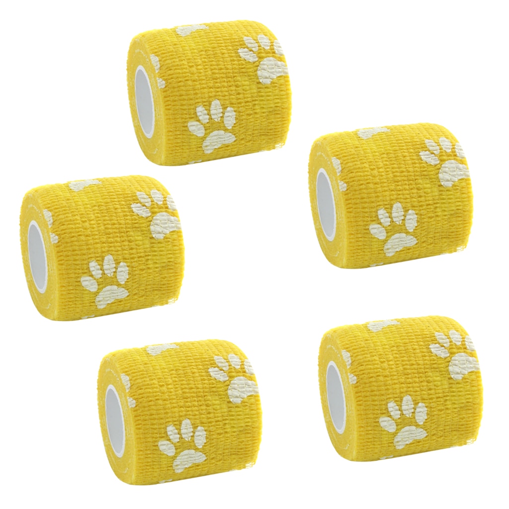5 Rolls of Vet Wrap Bulk, Cute Paw Prints, Bandage Wrap Vet Tape - Waterproof &amp; Self Adherent – Yellow