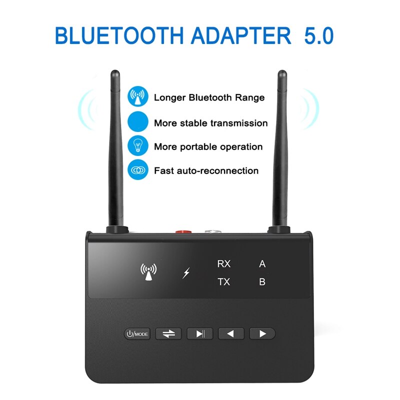 Adaptateur récepteur transmetteur Bluetooth 5.0 2 en 1 avec double antenne, pour haut-parleur TV, téléphone, tablette PC
