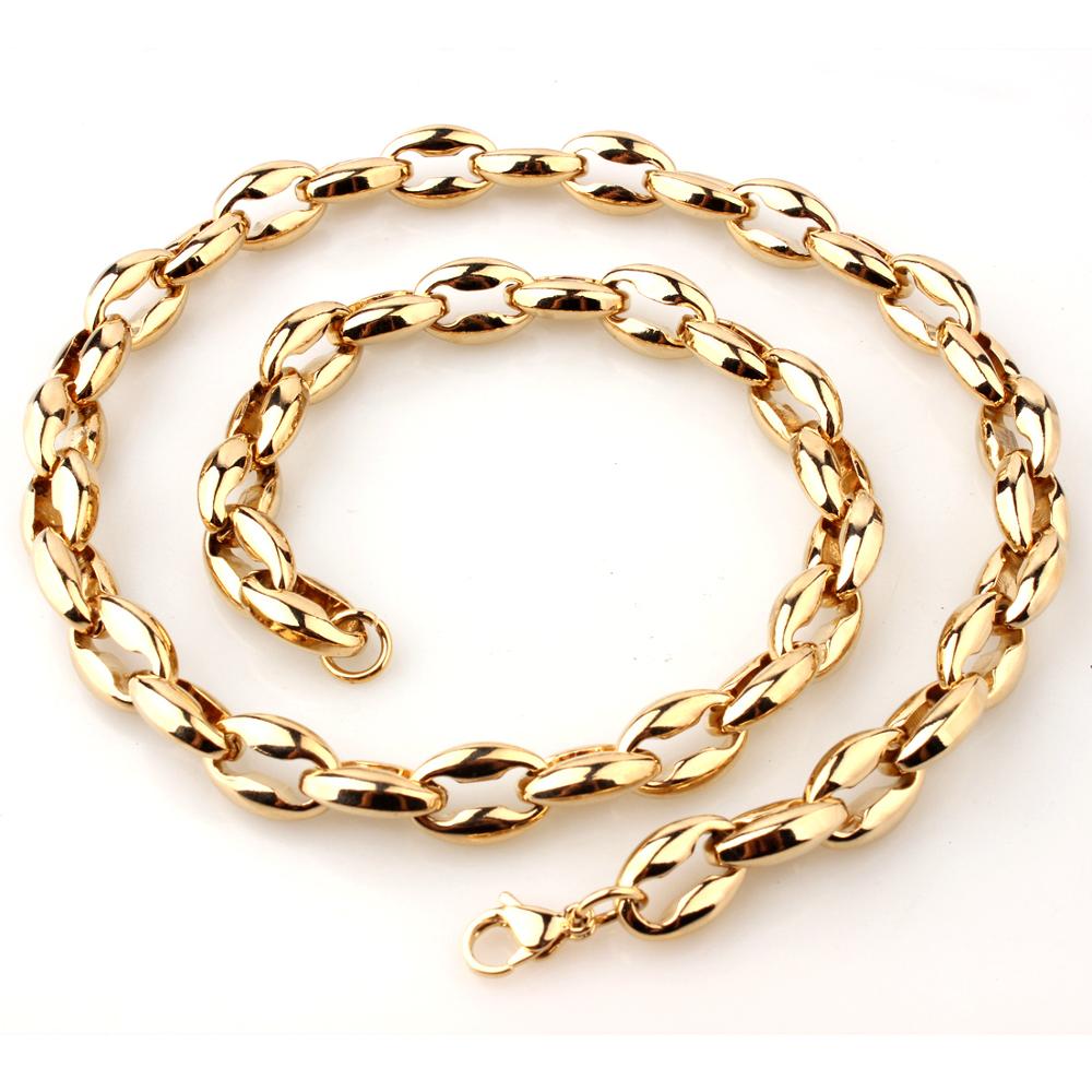 7-40 "12mm Mode-sieraden 316L Rvs Goud Koffie Kralen Bean Collier Mens Sieraden