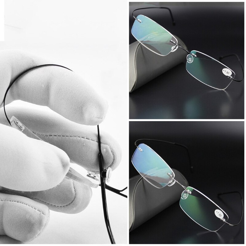 Lesebrille Ultraleicht Titan Randlose Rechteckige Brille Brillen