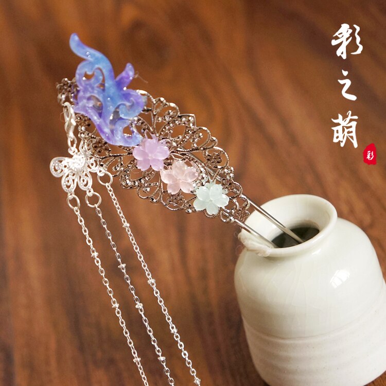 Clip para el pelo de pez lágrimas de hombre Hanfu Kanzashi cheongsam antigüedad accesorios de borla adornos clásicos para el cabello tocado hecho a mano