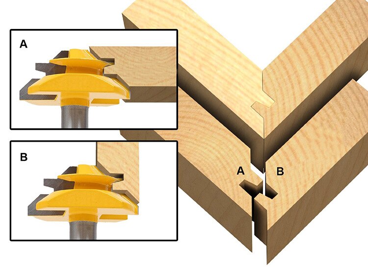 3Pcs 45 Degree Lock Miter Glue Joint Router Bit Woodwork Cutter Set-1/2" Shank
