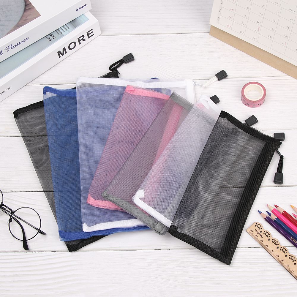 Simples transparente malha documento saco transparente zíper saco de papelaria saco de náilon lápis caso escritório estudante material escolar