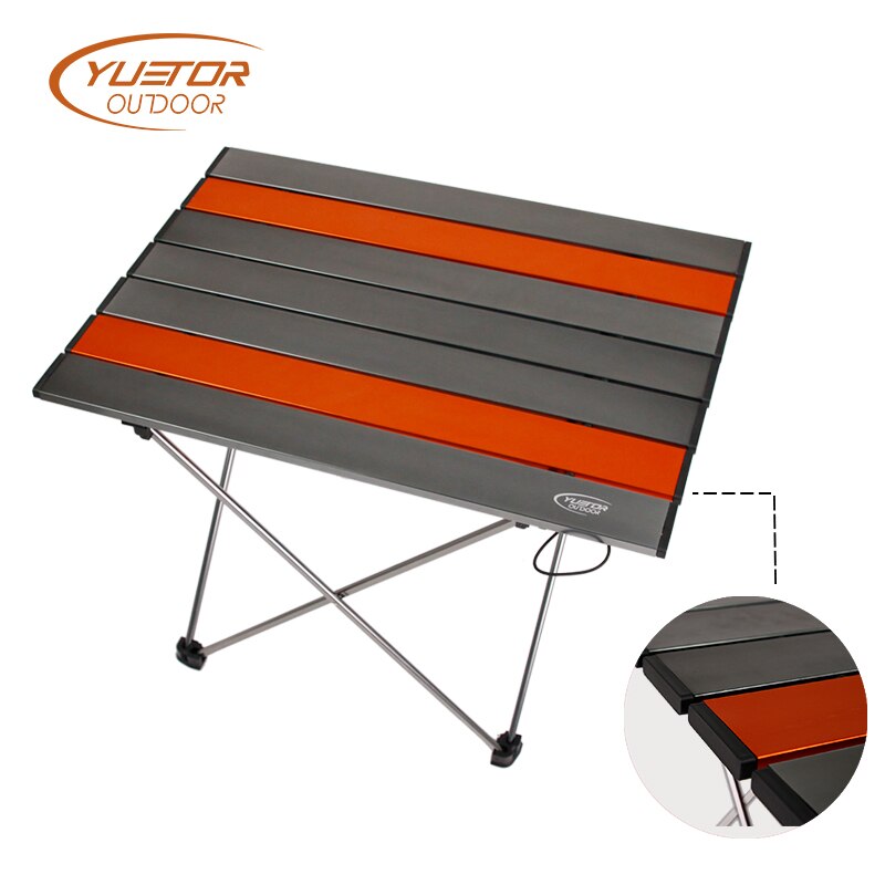 YUETOR exterior tamaño mediano Ultra ligero portátil plegable mesa escritorio Camping al aire libre Picnic aleación de aluminio naranja