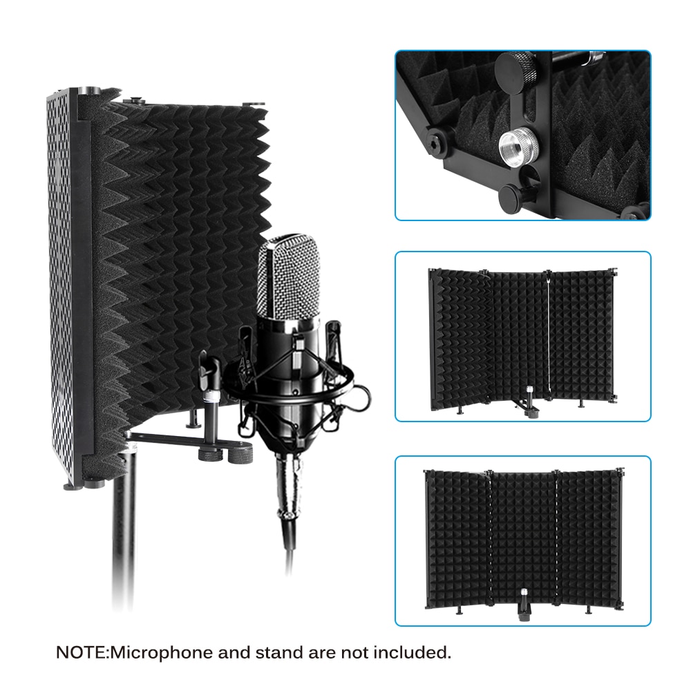 Opvouwbare Verstelbare Draagbare Geluid Absorberende Vocale Opname Panel, Aluminium Akoestische Isolatie Microfoon Shield Foam Reflector