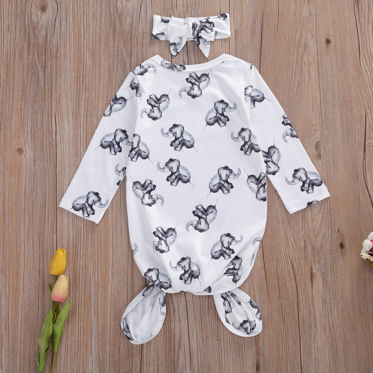 Baby pige nattøj dejlige elefant print natkjole med pandebånd sæt kommer hjem tøj