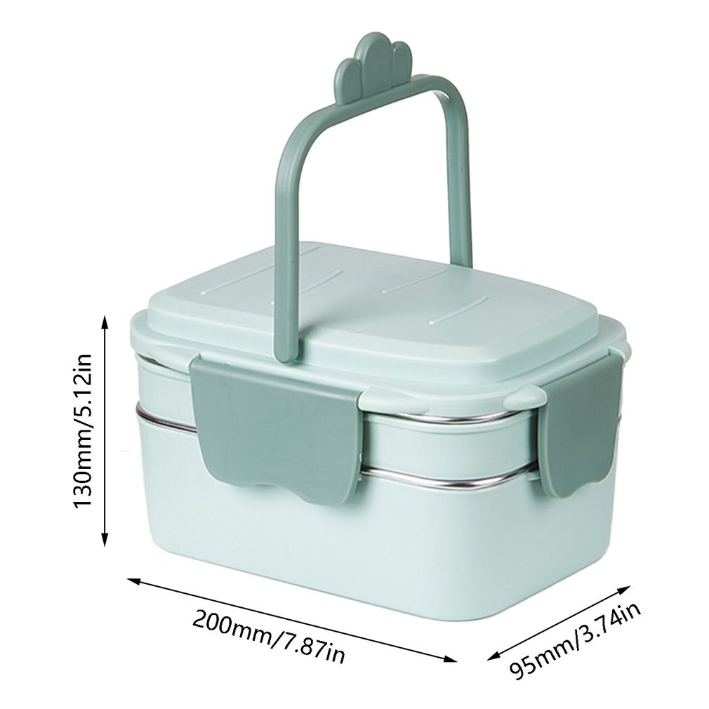 Double-Layer Lunchbox Rvs Food Storage Container Draagbare Lekvrije Silicone Ring Lunchbox Cartoon Servies