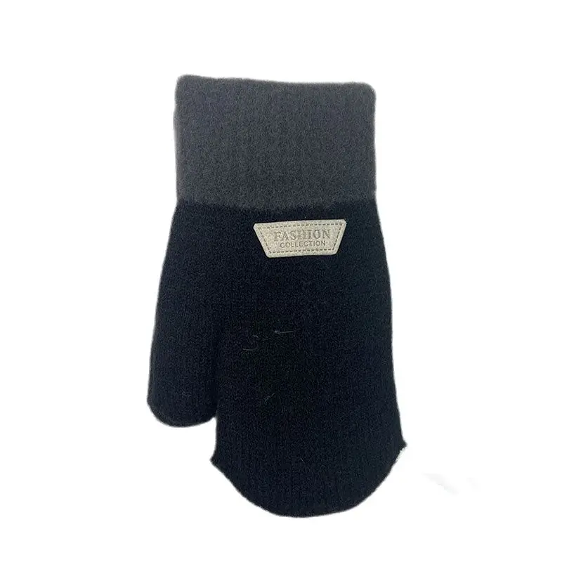 Children's Gloves Winter Solid Thicken Plus Velvet Halter Gloves For Kids Toddler Outdoor Keep Warm Knitted Mittens With Rope: Lavender / S