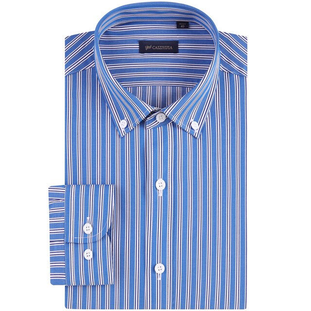 Men's Vertical Striped Dress Shirt Pocket-less Casual Standard-fit Long Sleeve Semi-formal Office Shirts: Blue / 40