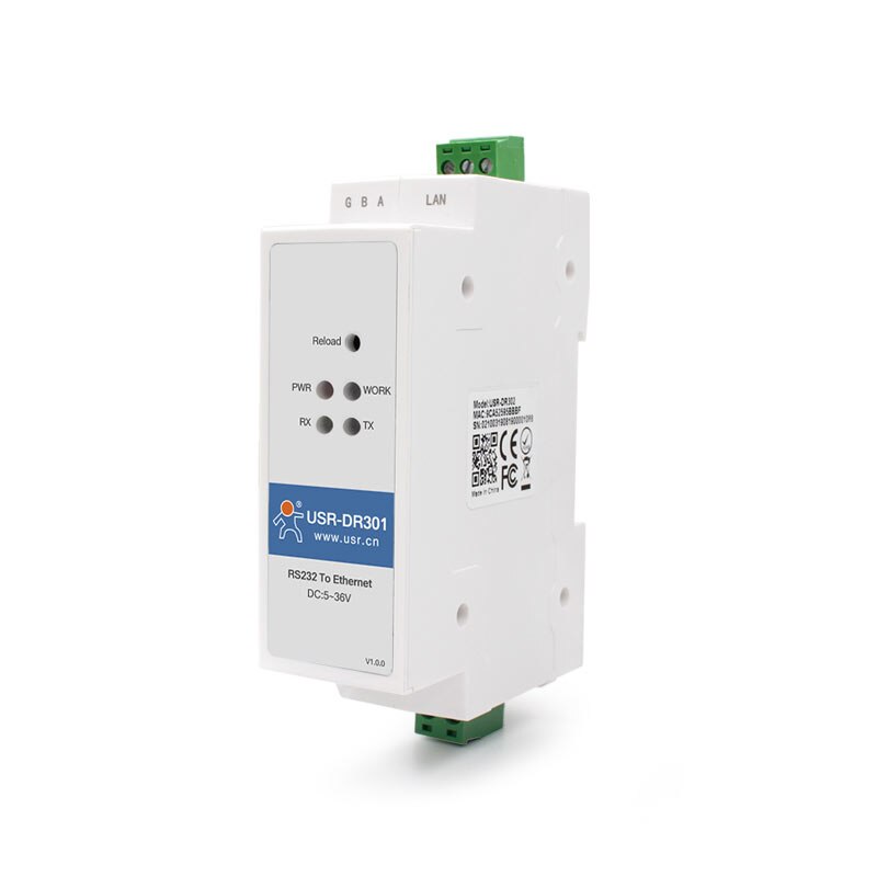 USR-DR301 Din-Rail RS232 Seriële Naar Ethernet Converter Tiny Size RS232 Ethernet Serial Device Server Ondersteunt Websocket