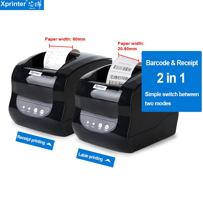 XP-365B USB Port 2 in 1 Bluetooth Receipt Barcode Label Printer Mobile Android iOS Window Linux Max 80mm Thermal Paper Impresora
