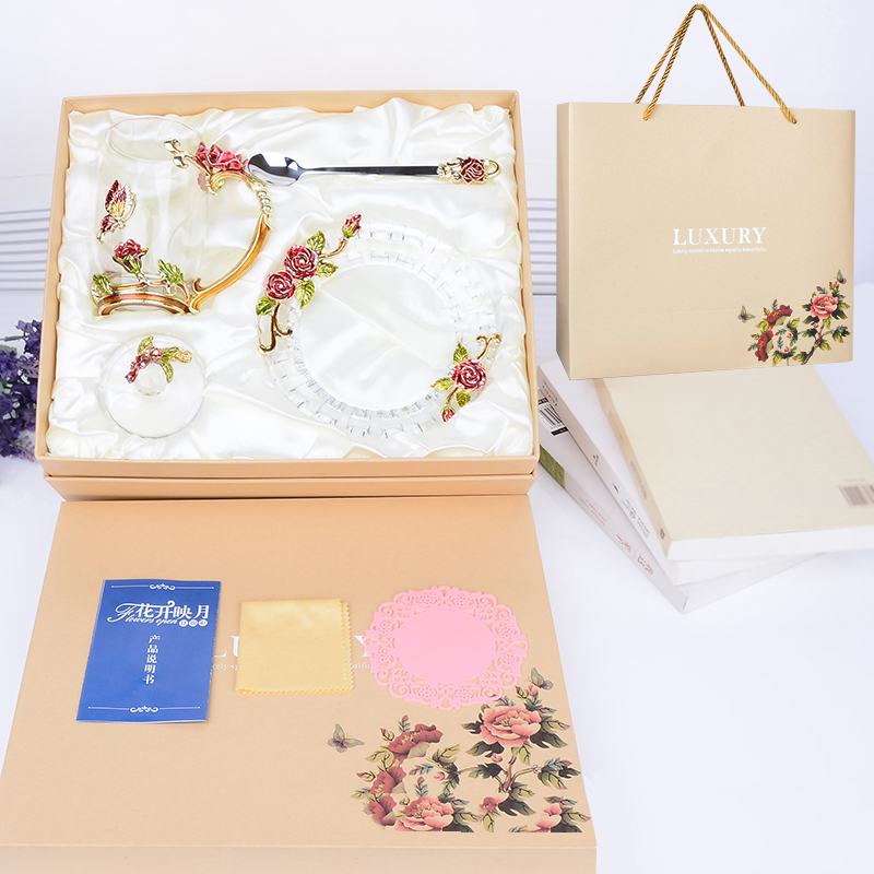 Tasse à café thé verre à fleurs et strass | Émail décoré tasse à café tasse à thé, verre gobelets à lait, tasses et tasses à poignée en alliage