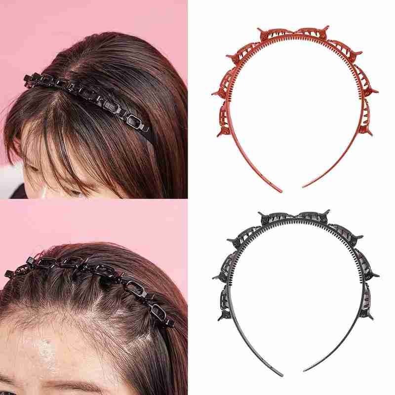 Banda para el pelo con doble flequillo para mujer, bandana de tejido calado con doble flequillo, horquilla para peinado, diadema para mujer, joyería de boda, 1 unidad