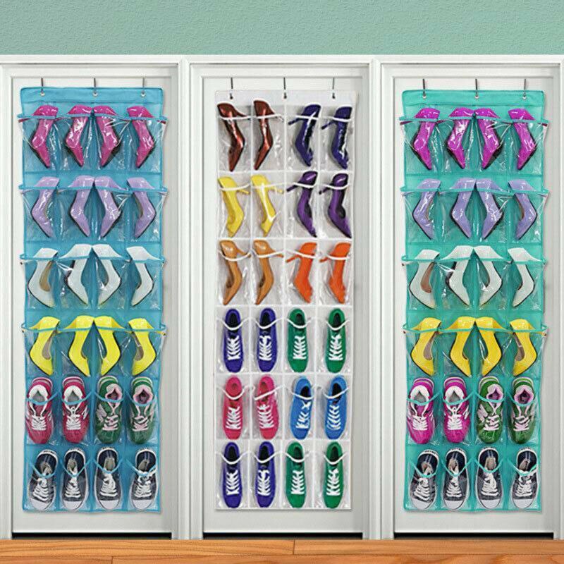 24 Pockets Shoes Storage Hanging Bags Save Space Door Wall Mount Organizer Holders