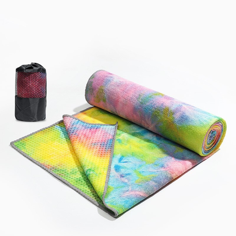 Yoga håndklæde silikone prikker slipsfarve trykt mat yoga håndklæde skridsikker superabsorberende mikrofiber yoga håndklæde med bærepose: Brun