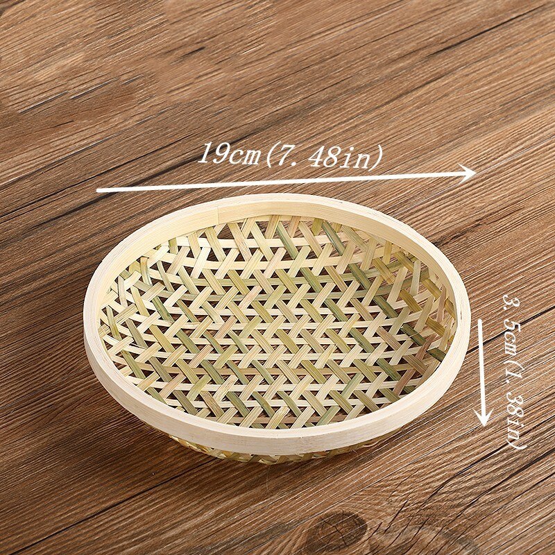 Bambu käsintehty kutominen paju hedelmälevyt iso ontto säilytysastia ruoalle välipala leipä tasainen vati pyöreä tarjotin rottinki: Kierros 19 x 3.5cm