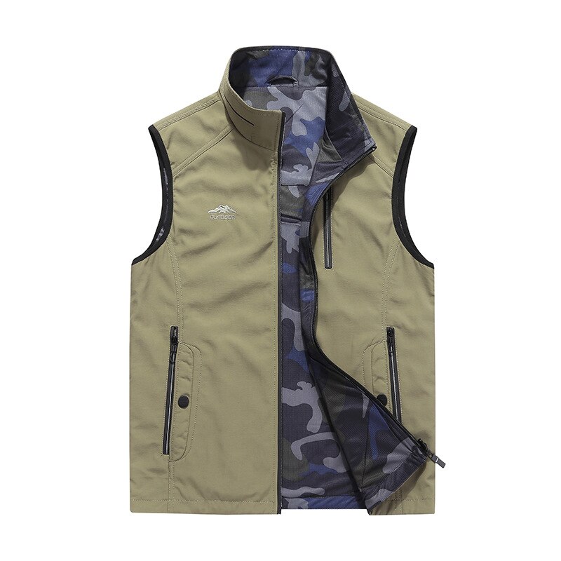 Lente herfst vest heren dubbelzijdig draagbaar snel drogend heren vesten plus maat m -4xl buitensportvisserij vest heren: Khaki / 4xl