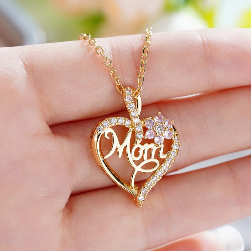 Huitan dia das mães colar para a mãe luxo na moda craved pingente colar flor rosa estética pescoço acessórios amor jóias