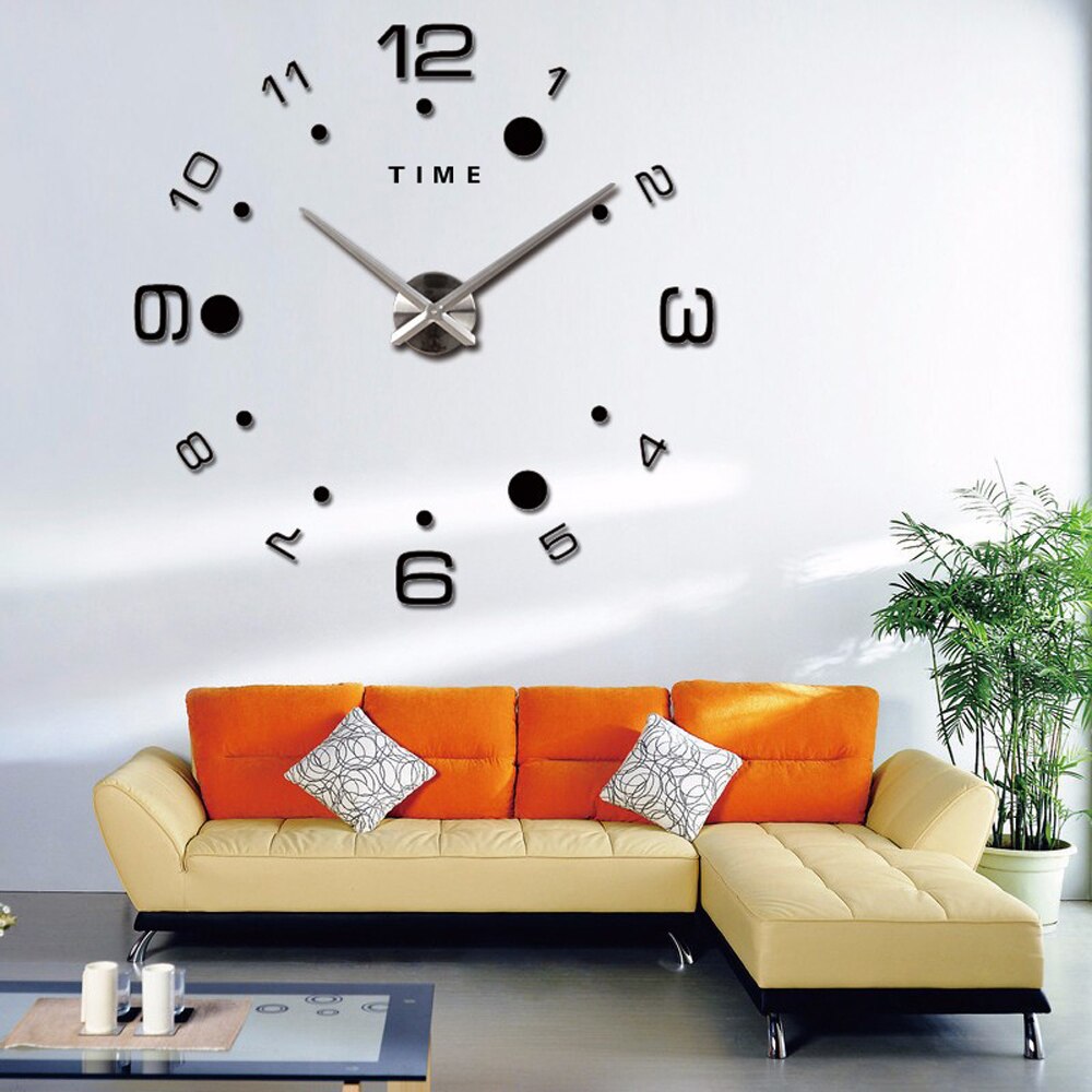 3D DIY Large Wall Clock Arabic Numeral Acrylic Mirror Wall Sticker Mute Oversize Digital Clock Hanging Clocks Time Letter: Black