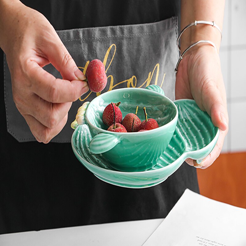 Plato con forma de flor de Cactus, vajilla de cerámica bonita, plato para aperitivos, ensalada de frutas, plato de postre, vajilla