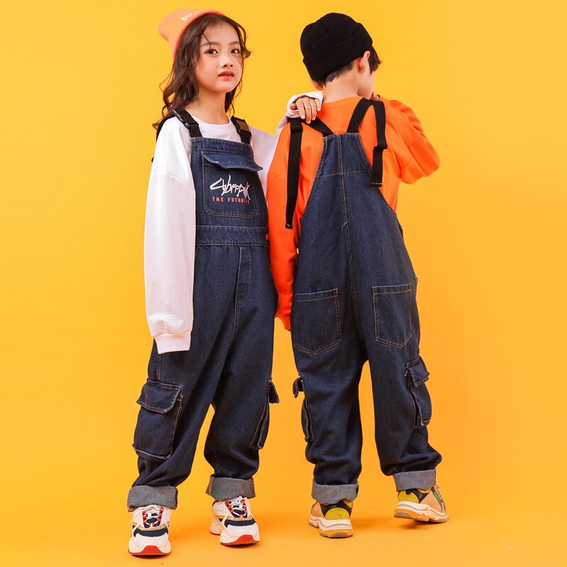 Peto vaquero de Hip Hop para niños y niñas, pantalones Cargo, Mono Grande, ropa holgada, disfraz de para adolescentes