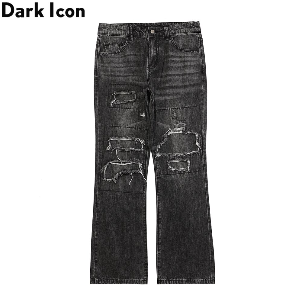 Dark Icon-pantalones vaqueros rasgados de retales para hombre, Jeans de urbana, azul y negro
