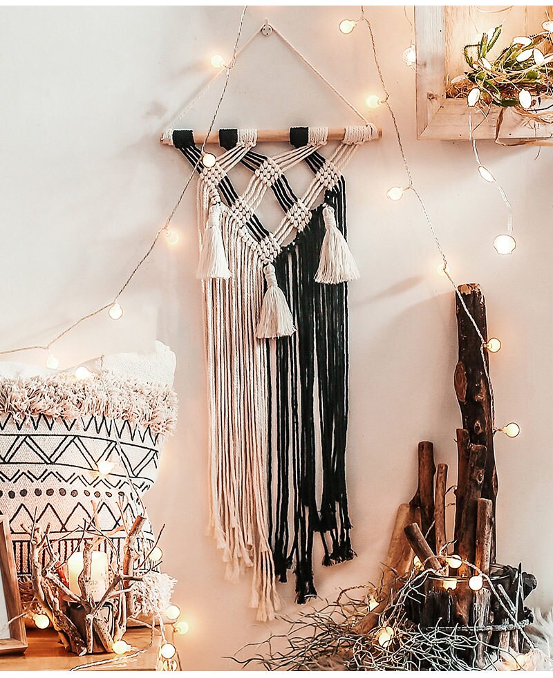 Boho Room Macrame Wall Decor Handmade Woven Wall Tapestry For Bedroom Living Room Decoration Bohemian Geometric Art Decor